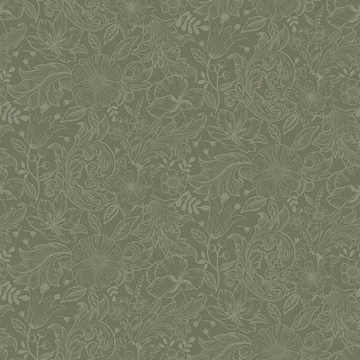 product image of Wilma Green Floral Block Print Wallpaper 536