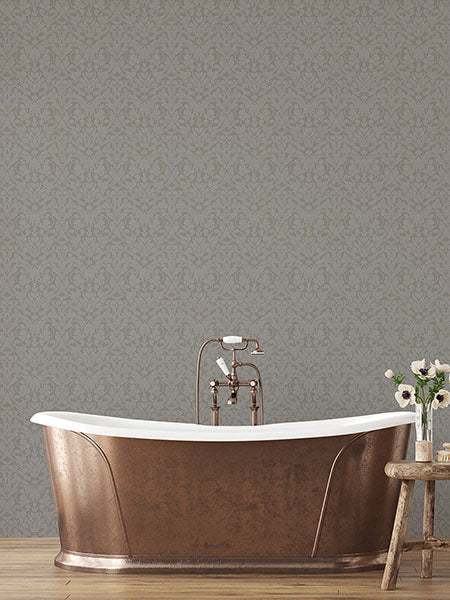 media image for Rosali Grey Scroll Damask Wallpaper 26