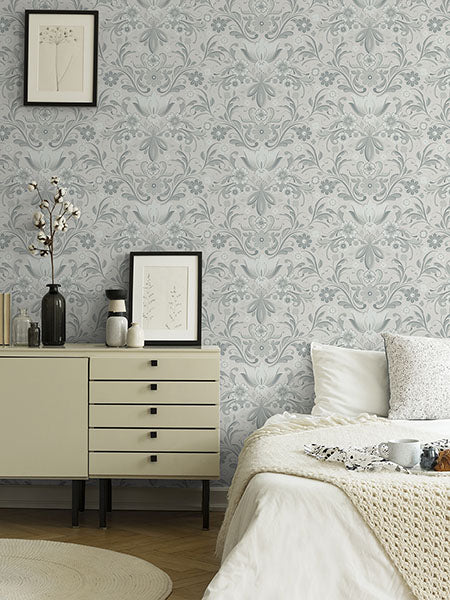 media image for Ostanskar Light Grey Retro Floral Wallpaper 227