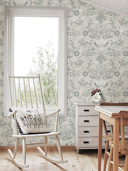 media image for Ostanskar Light Grey Retro Floral Wallpaper 261