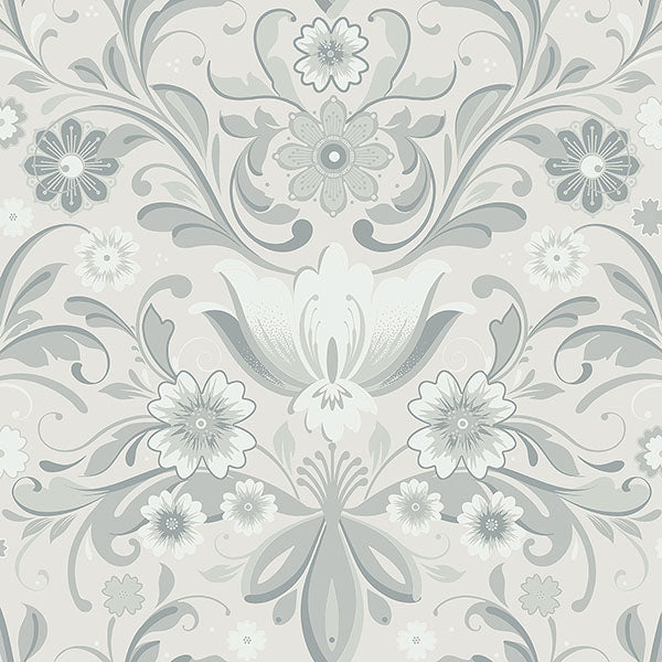 media image for Ostanskar Light Grey Retro Floral Wallpaper 210