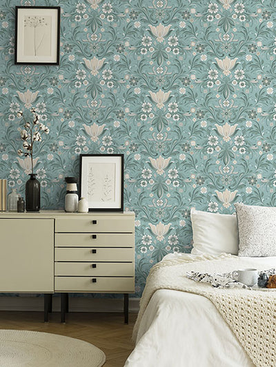 product image for Ostanskar Turquoise Retro Floral Wallpaper 70