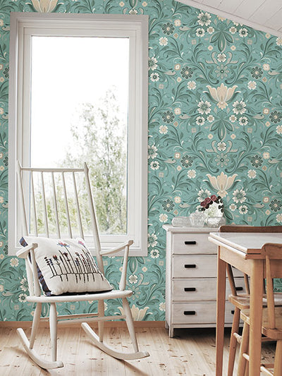 product image for Ostanskar Turquoise Retro Floral Wallpaper 95