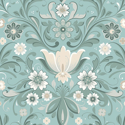 product image for Ostanskar Turquoise Retro Floral Wallpaper 97