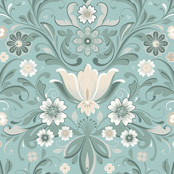 media image for Ostanskar Turquoise Retro Floral Wallpaper 223