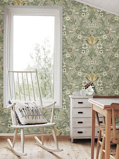 product image for Ostanskar Green Retro Floral Wallpaper 47