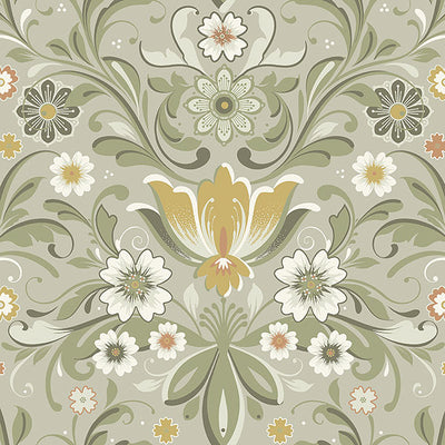 product image of Ostanskar Green Retro Floral Wallpaper 591