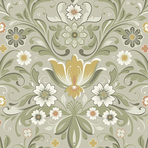 media image for Ostanskar Green Retro Floral Wallpaper 25