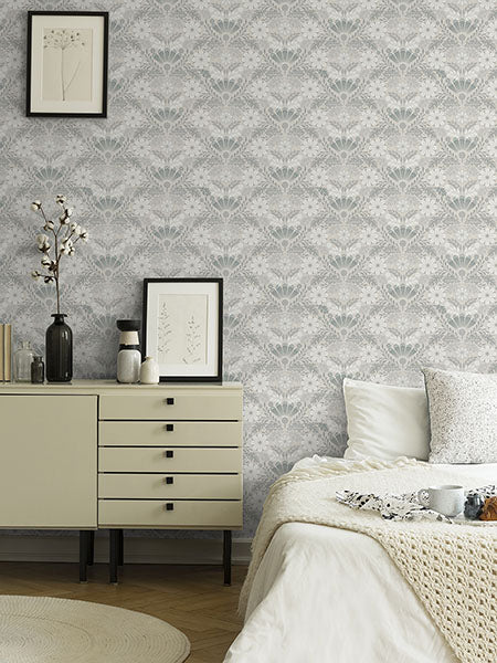 media image for Klockrike Light Grey Botanical Damask Wallpaper 216