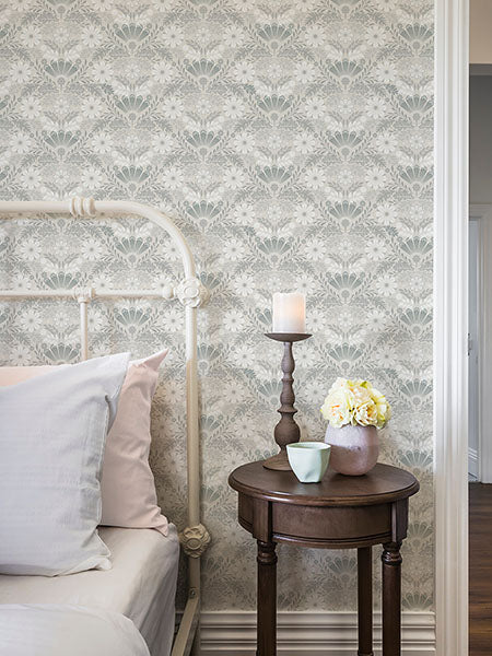 media image for Klockrike Light Grey Botanical Damask Wallpaper 252