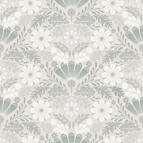 media image for Klockrike Light Grey Botanical Damask Wallpaper 261