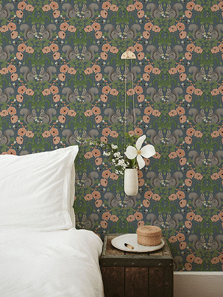 media image for Kurre Blue Woodland Damask Wallpaper 228