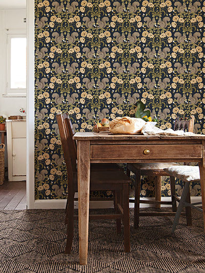 product image for Kurre Dark Blue Woodland Damask Wallpaper 23