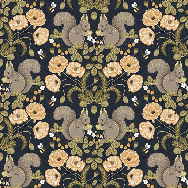 media image for Kurre Dark Blue Woodland Damask Wallpaper 25