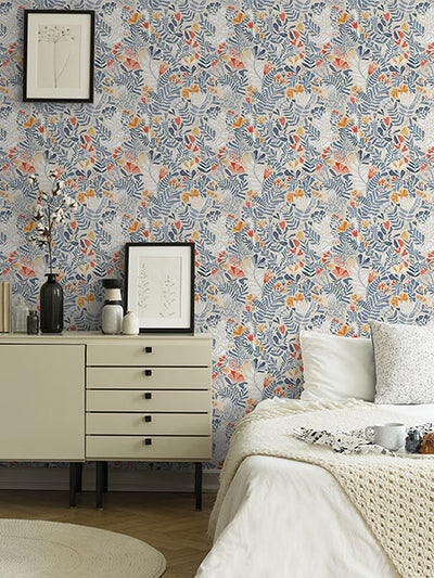 product image for Brittsommar Light Blue Woodland Floral Wallpaper 95