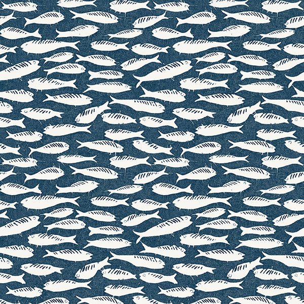 media image for Nunkie Navy Sardine Wallpaper from the Flora & Fauna Collection by Brewster Home Fashions 249