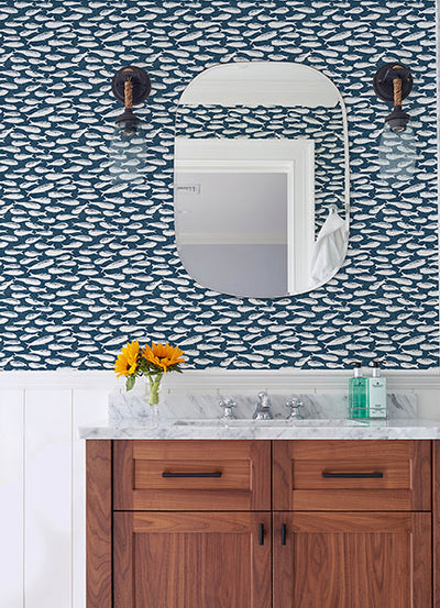 product image for Nunkie Navy Sardine Wallpaper from the Flora & Fauna Collection by Brewster Home Fashions 79