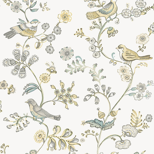 media image for Jinjur Light Yellow Bird Trail Wallpaper from the Flora & Fauna Collection by Brewster Home Fashions 295