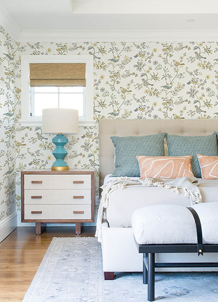 media image for Jinjur Light Yellow Bird Trail Wallpaper from the Flora & Fauna Collection by Brewster Home Fashions 252