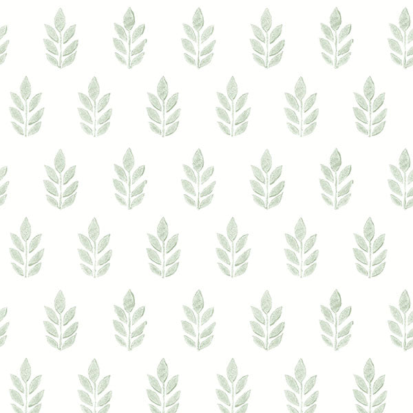 media image for Ervic Green Leaf Block Print Wallpaper from the Flora & Fauna Collection by Brewster Home Fashions 272