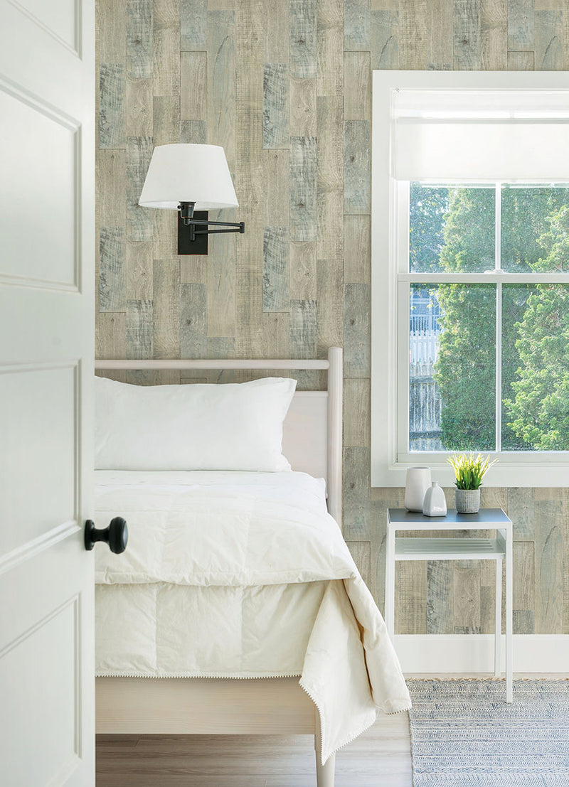 media image for Chebacco Taupe Wood Planks Wallpaper from the Thoreau Collection by Brewster 272