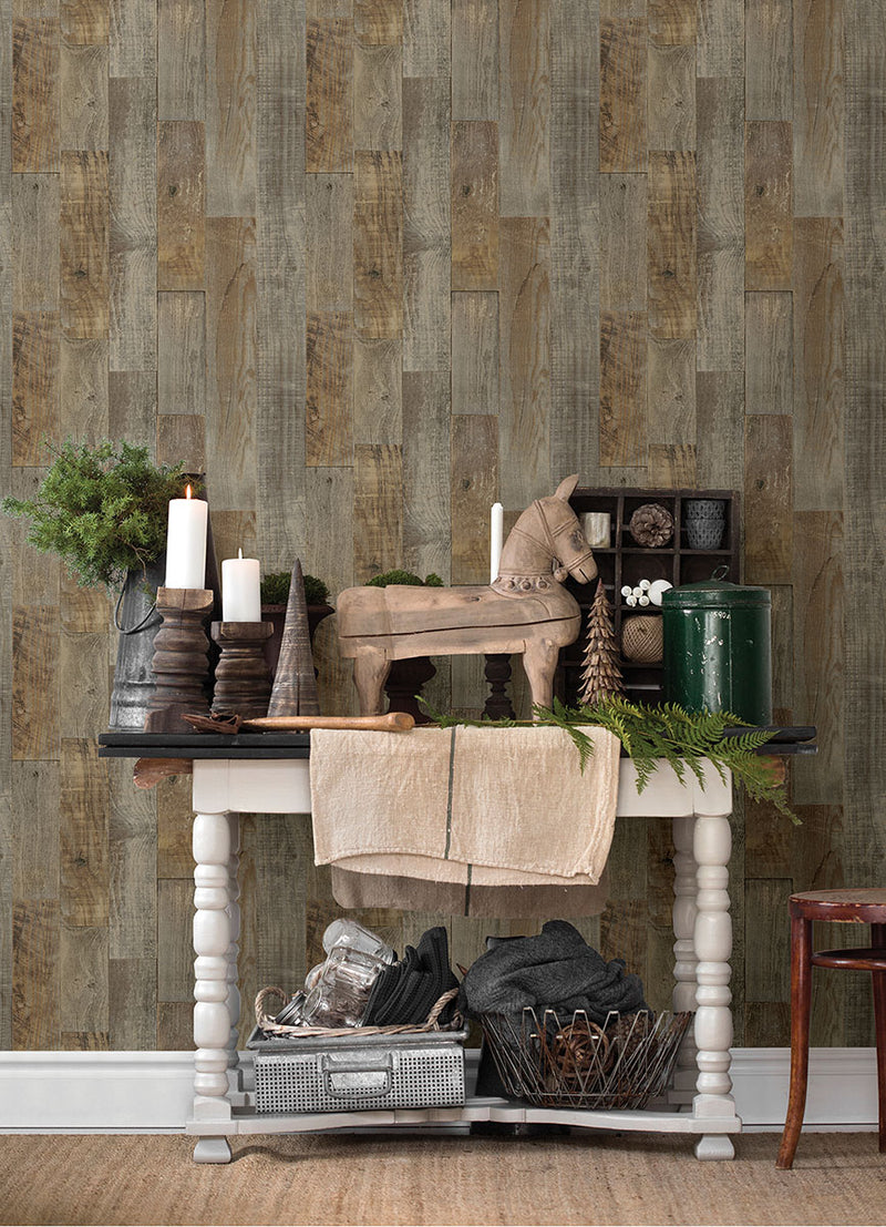 media image for Chebacco Brown Wood Planks Wallpaper from the Thoreau Collection by Brewster 282