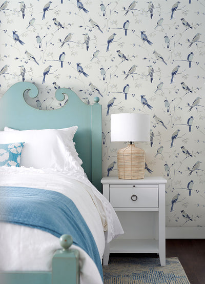 product image for Birdsong Blue Trail Wallpaper from the Thoreau Collection by Brewster 78