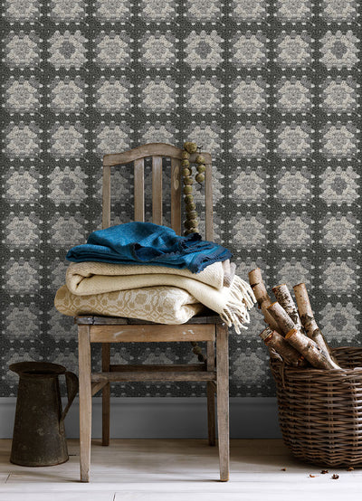 product image for Maud Grey Crochet Geometric Wallpaper from the Thoreau Collection by Brewster 1