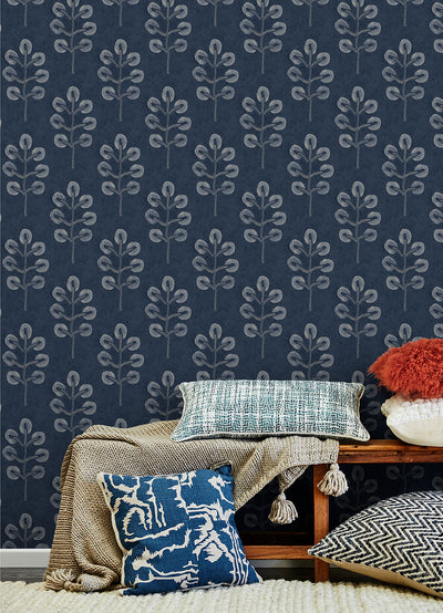 product image for Plum Tree Dark Blue Botanical Wallpaper from the Thoreau Collection by Brewster 71