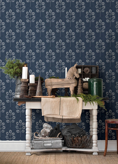 product image for Plum Tree Dark Blue Botanical Wallpaper from the Thoreau Collection by Brewster 18