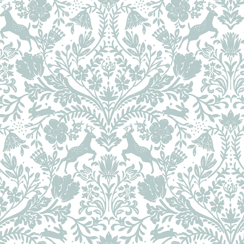 media image for Forest Dance Aqua Damask Wallpaper from the Thoreau Collection by Brewster 219