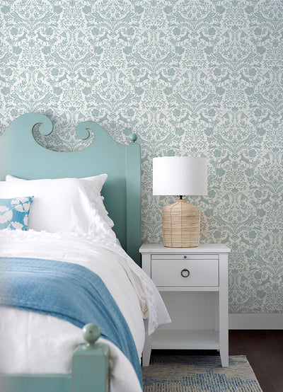 product image for Forest Dance Aqua Damask Wallpaper from the Thoreau Collection by Brewster 4