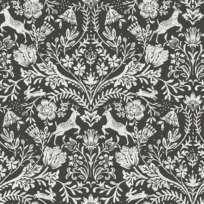 media image for Forest Dance Charcoal Damask Wallpaper from the Thoreau Collection by Brewster 263