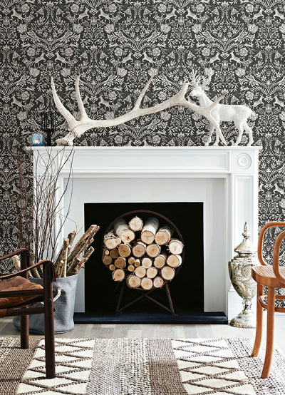 product image for Forest Dance Charcoal Damask Wallpaper from the Thoreau Collection by Brewster 13