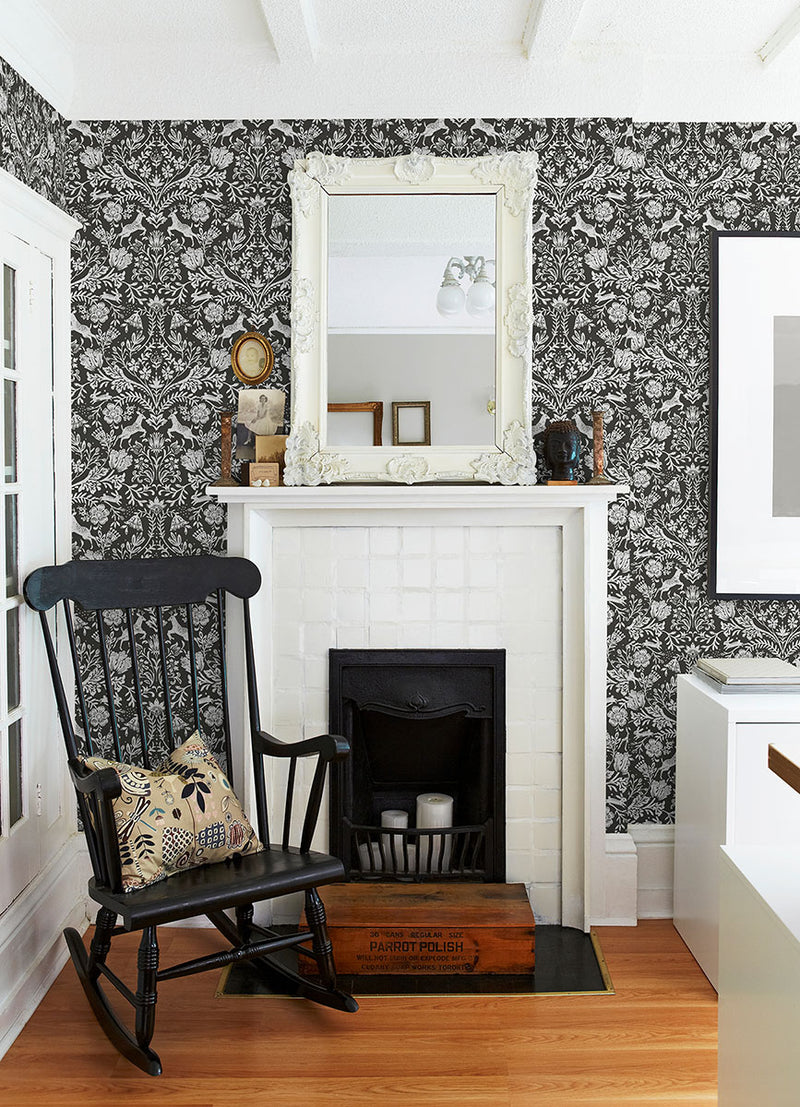 media image for Forest Dance Charcoal Damask Wallpaper from the Thoreau Collection by Brewster 228