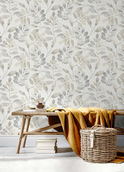 product image for Pinnate Taupe Leaves Wallpaper from the Thoreau Collection by Brewster 29