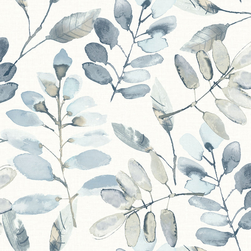 media image for Pinnate Blue Leaves Wallpaper from the Thoreau Collection by Brewster 288