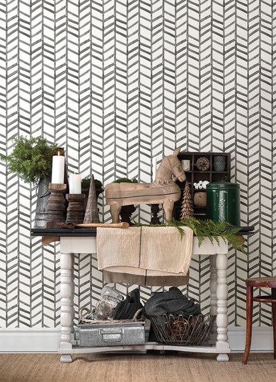 product image for Fletching Black Geometric Wallpaper from the Thoreau Collection by Brewster 89