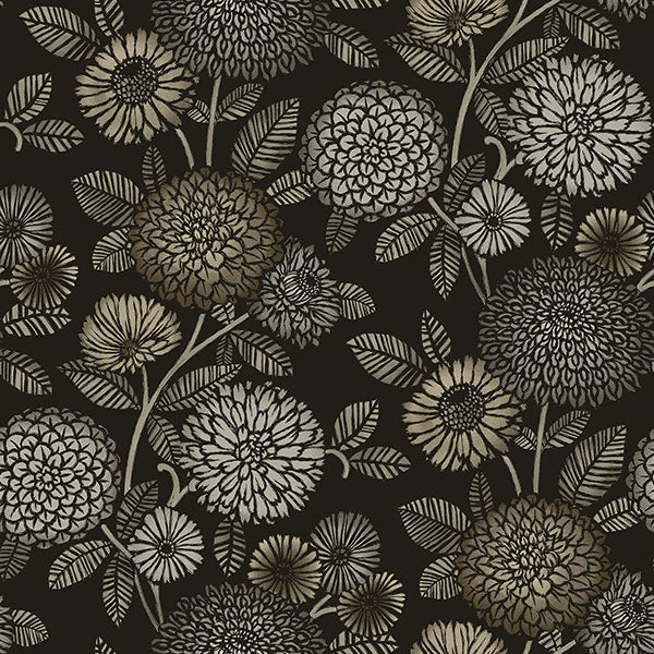 media image for Zalipie Black Floral Trail Wallpaper 272