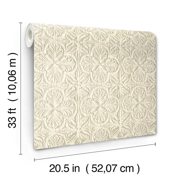 Shop Karachi Cream Wooden Damask Wallpaper | Burke Decor