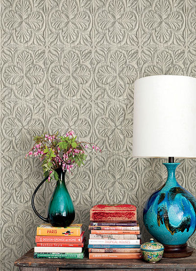 product image for Karachi Taupe Wooden Damask Wallpaper 4