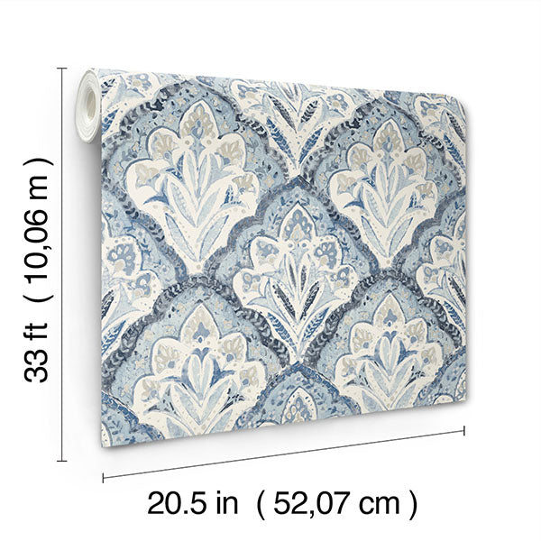 media image for Mimir Blue Quilted Damask Wallpaper 24