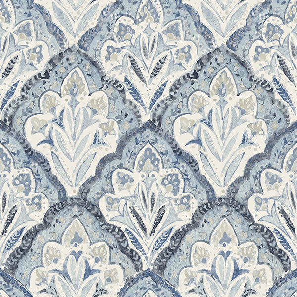 media image for Mimir Blue Quilted Damask Wallpaper 24