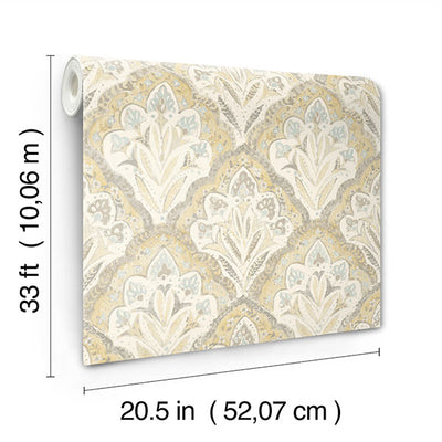 product image for Mimir Mustard Quilted Damask Wallpaper 75