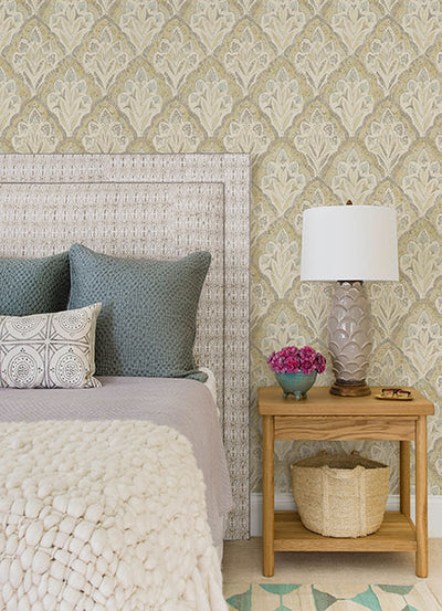 product image for Mimir Mustard Quilted Damask Wallpaper 91