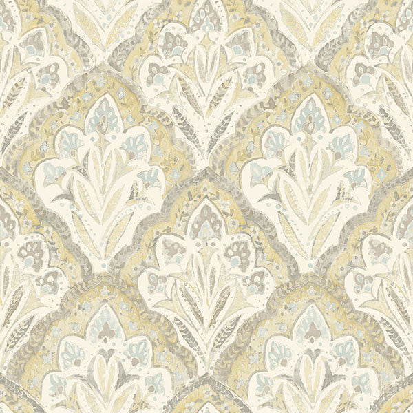 media image for Mimir Mustard Quilted Damask Wallpaper 234