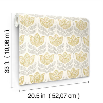 product image for Cathal Mustard Tulip Block Print Wallpaper 90