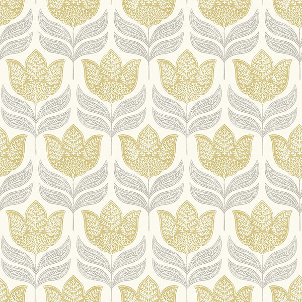 media image for Cathal Mustard Tulip Block Print Wallpaper 229