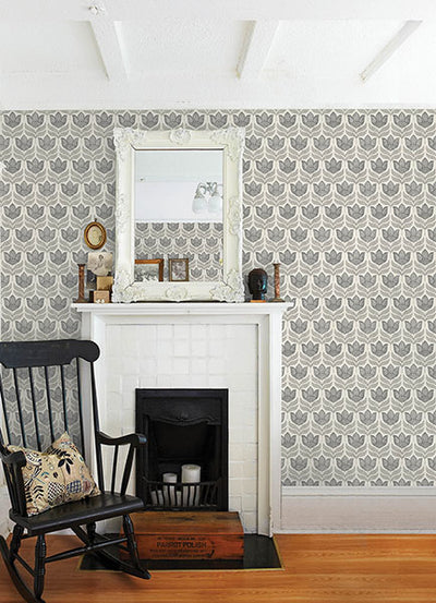 product image for Cathal Charcoal Tulip Block Print Wallpaper 12