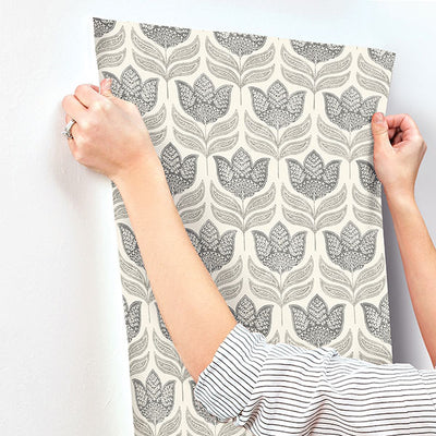 product image for Cathal Charcoal Tulip Block Print Wallpaper 26